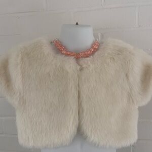 Girls Size 4T Cream Faux Fur Short Sleeve Shrug Bolero Dress-Up Jacket
